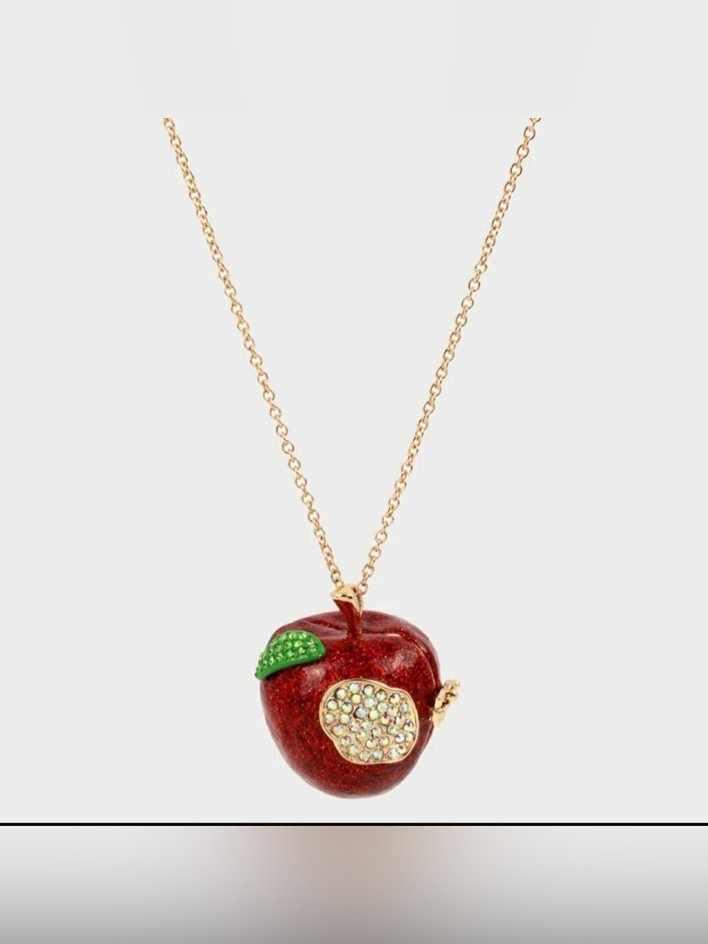 Betsey Johnson Gold-Tone Red Apple Pendant locket Necklace with Green Leaf